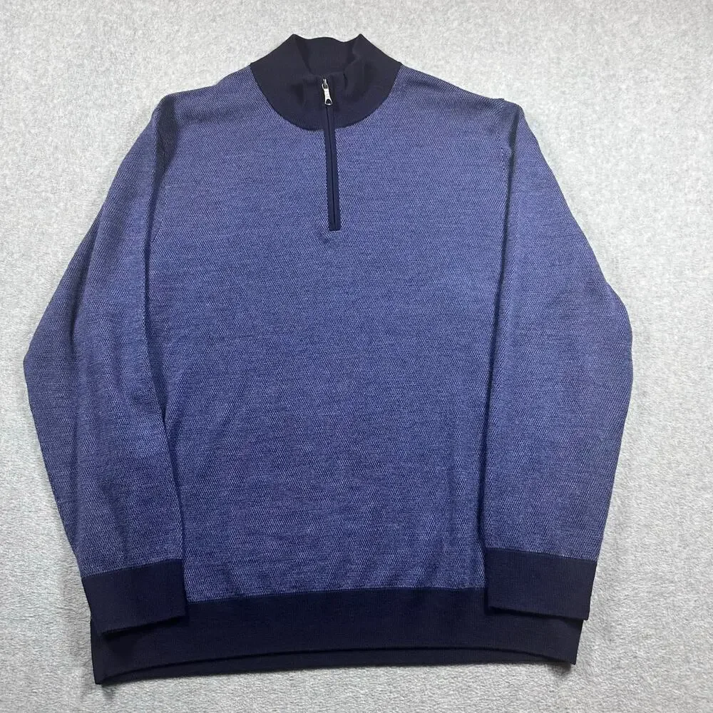 Brooks Brothers Washable Merino Birdseye Quarter Zip Sweater Navy 2XL
